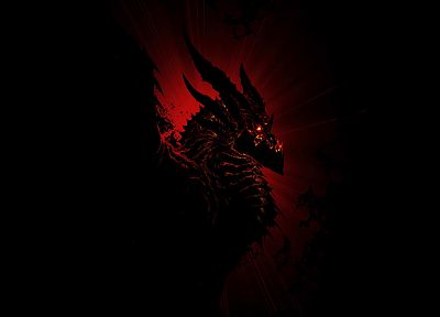 video games, wings, black, red, dragons, World of Warcraft, horns, deathwing, monochrome, artwork, World of Warcraft: Cataclysm - duplicate desktop wallpaper