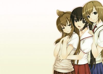 school uniforms, Minami-ke, Minami Chiaki, Minami Haruka, Minami Kana, simple background, anime girls - related desktop wallpaper