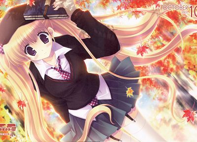autumn, calendar, anime girls - desktop wallpaper