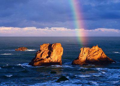 ocean, rocks, rainbows, skyscapes - desktop wallpaper