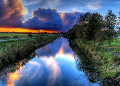 sunrise, clouds, landscapes, rivers - desktop wallpaper