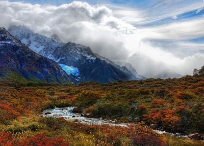 mountains, clouds, nature, valleys, Argentina, streams, Andes - desktop wallpaper