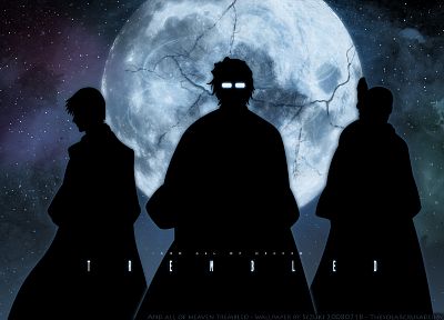 Bleach, Moon, silhouettes, Ichimaru Gin, Aizen Sousuke, Tousen Kaname - random desktop wallpaper