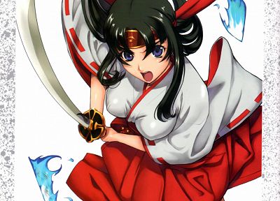 women, weapons, Miko, Queens blade, anime, Tomoe, Japanese clothes, swords - random desktop wallpaper