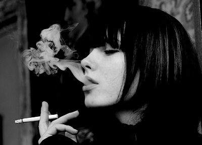 women, smoking, smoke, monochrome, cigarettes - random desktop wallpaper