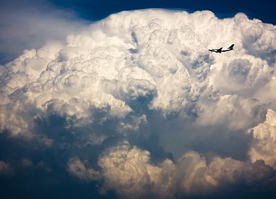 clouds, aircraft, cumulonimbus, Airbus A320 - random desktop wallpaper