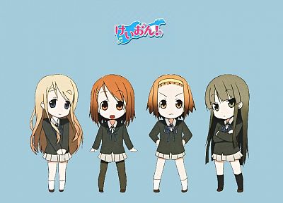 K-ON!, school uniforms, pantyhose, Hirasawa Yui, Akiyama Mio, Tainaka Ritsu, Kotobuki Tsumugi, simple background, knee socks, kakifly - random desktop wallpaper