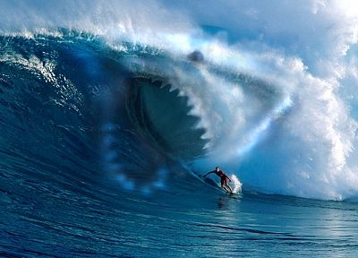 waves, surfing, sharks, jaws - random desktop wallpaper