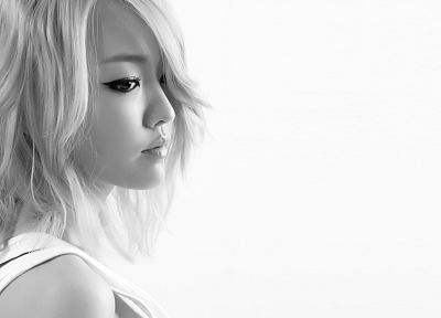 blondes, women, models, monochrome, white background - desktop wallpaper