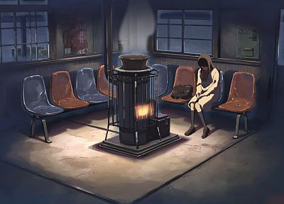 winter, smoke, Makoto Shinkai, chairs, 5 Centimeters Per Second - related desktop wallpaper