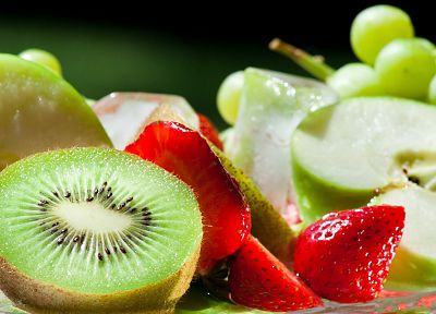 fruits, food, kiwi, strawberries, apples - related desktop wallpaper