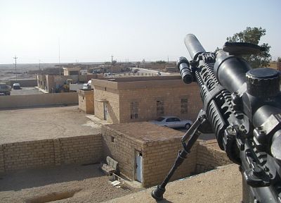 scope, guns, army, military, weapons, sniper rifles, rooftops, SPR, bipod - desktop wallpaper