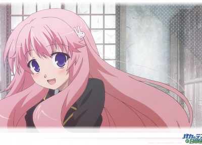 school uniforms, pink hair, open mouth, Baka to Test to Shoukanjuu, purple eyes, Himeji Mizuki - random desktop wallpaper