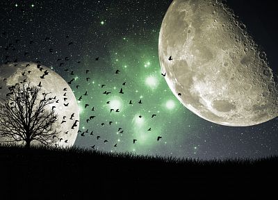 night, galaxies, Moon - random desktop wallpaper