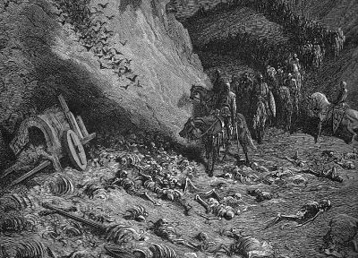 war, dead, grayscale, skeletons, Gustave Dore, artwork, drawings, bones, Draws - duplicate desktop wallpaper