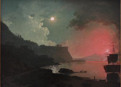 night, Moon, ships, cliffs, vehicles, sea - desktop wallpaper