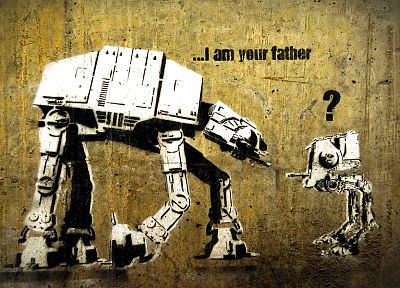 Star Wars, funny, Banksy, AT-AT, street art, AT-ST, I am your Father - related desktop wallpaper