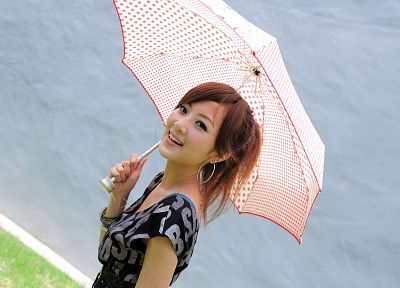 brunettes, women, Asians, umbrellas, Mikako Zhang Kaijie - duplicate desktop wallpaper