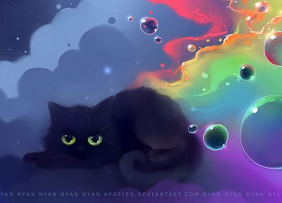 bubbles, artwork, kittens, Apofiss - desktop wallpaper