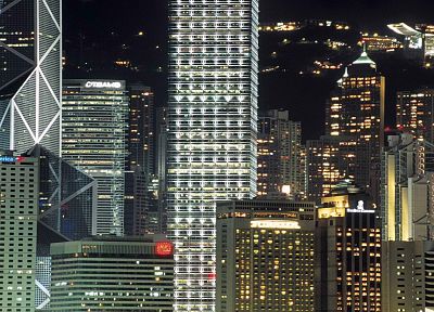 night, lights, China, Hong Kong - random desktop wallpaper