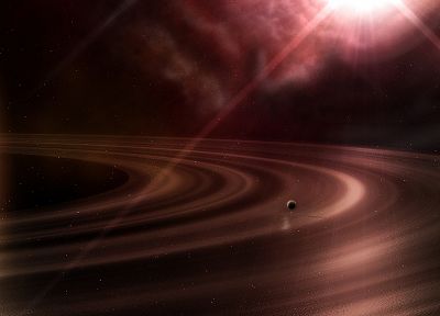 outer space, planets, dual screen, rings, Saturn - random desktop wallpaper