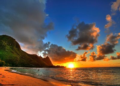 sunset, nature, Hawaii, sea, beaches - desktop wallpaper
