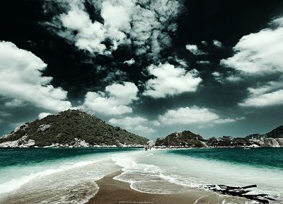 water, mountains, ocean, clouds, rocks, outdoors, skies, sea, beaches - desktop wallpaper