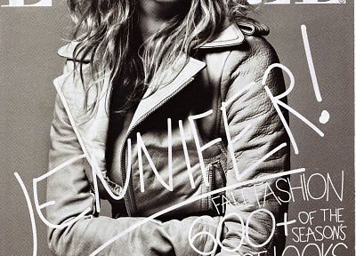 Jennifer Aniston, grayscale, monochrome, Elle magazine - random desktop wallpaper