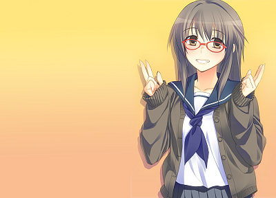 school uniforms, glasses, smiling, meganekko, black hair - random desktop wallpaper