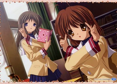 school uniforms, Clannad, Furukawa Nagisa, Miyazawa Yukine, anime girls - random desktop wallpaper