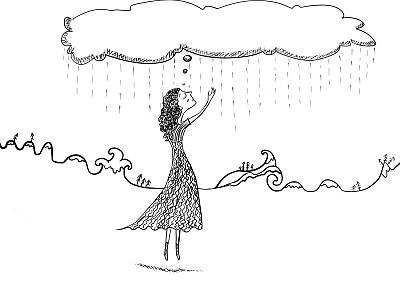 women, black and white, minimalistic, rain, sketches, sorrow, imagination, drawings - random desktop wallpaper