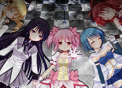 groups, Mahou Shoujo Madoka Magica, Miki Sayaka, Sakura Kyouko, Tomoe Mami, Kaname Madoka, anime, Akemi Homura, anime girls - random desktop wallpaper