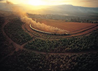 landscapes, trees, trains, railroad tracks, vehicles, countryside - desktop wallpaper
