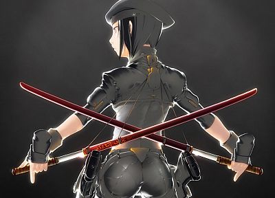 military, katana, weapons, simple background, anime girls, original characters - related desktop wallpaper