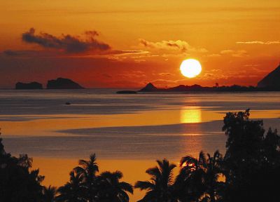 sunset, ocean, Sun, tropical, sea - random desktop wallpaper