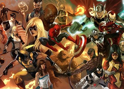 Iron Man, Thor, Spider-Man, Captain America, Avengers comics, Marvel Comics, Red Skull - duplicate desktop wallpaper
