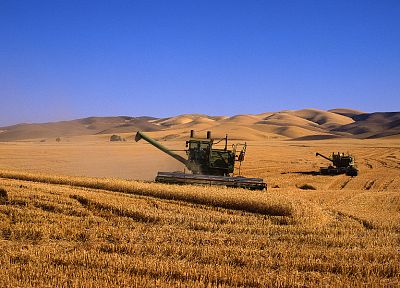 fields, combine harvester, farming, agriculture, multiscreen - desktop wallpaper