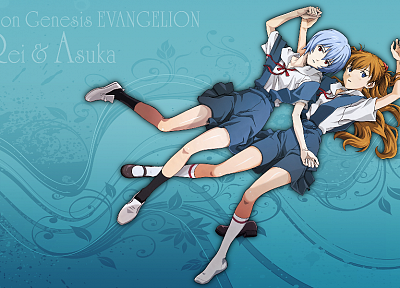 school uniforms, Ayanami Rei, Neon Genesis Evangelion, Asuka Langley Soryu - duplicate desktop wallpaper