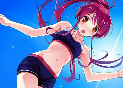 redheads, pink hair, orange eyes, Misaki Kurehito, anime girls, Suiheisen made Nan Mile?, Miyamae Tomoka - random desktop wallpaper