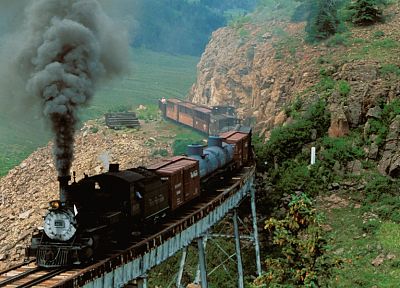 railroad tracks, steam engine - desktop wallpaper