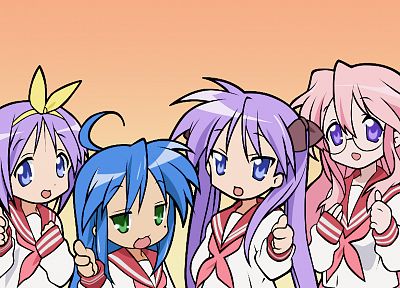 Lucky Star, school uniforms, Hiiragi Kagami, Hiiragi Tsukasa, Takara Miyuki, simple background, Izumi Konata - desktop wallpaper