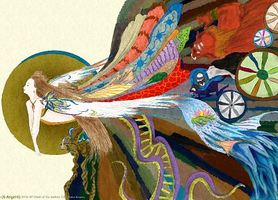 multicolor, kimono, fairies, Yoshitaka Amano - desktop wallpaper