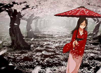 cherry blossoms, umbrellas, Japanese clothes - random desktop wallpaper