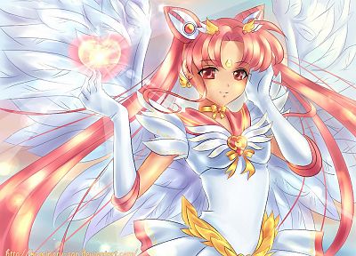 wings, pink hair, red eyes, sailor uniforms, hair ornaments, Bishoujo Senshi Sailor Moon, Sailor Chibi Moon - desktop wallpaper
