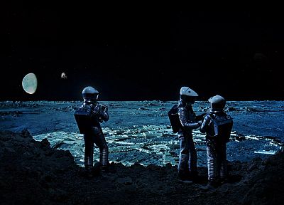 Moon, astronauts, 2001: A Space Odyssey, science fiction - desktop wallpaper