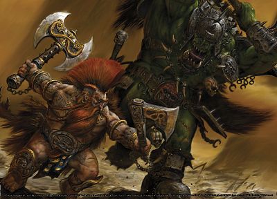 Warhammer, fantasy art, dwarfs, orc - desktop wallpaper