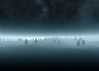 clouds, landscapes, winter, snow, trees, night, stars, snow landscapes - random desktop wallpaper