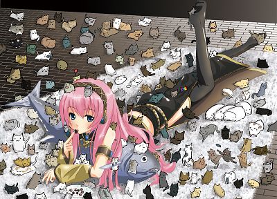 Vocaloid, cats, fish, Megurine Luka - random desktop wallpaper