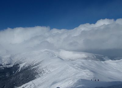 mountains, clouds, snow - duplicate desktop wallpaper