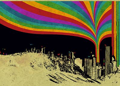 urban, rainbows, artwork, citylife - desktop wallpaper